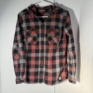 Women's Carhartt Hooded Flannel Size Small Maroon Plaid